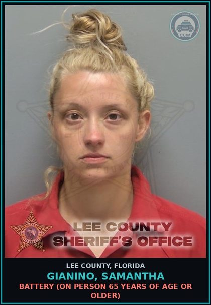 CCW arrest card for GIANINO, SAMANTHA in Lee County: BATTERY  (ON PERSON 65 YEARS OF AGE OR OLDER)
