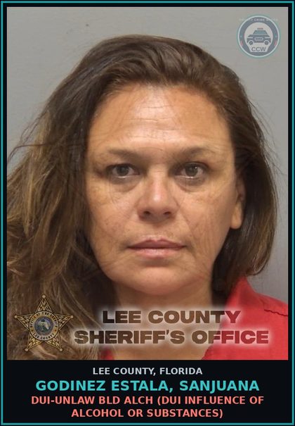 CCW arrest card for GODINEZ ESTALA, SANJUANA in Lee County: DUI-UNLAW BLD ALCH  (DUI INFLUENCE OF ALCOHOL OR DRUGS)