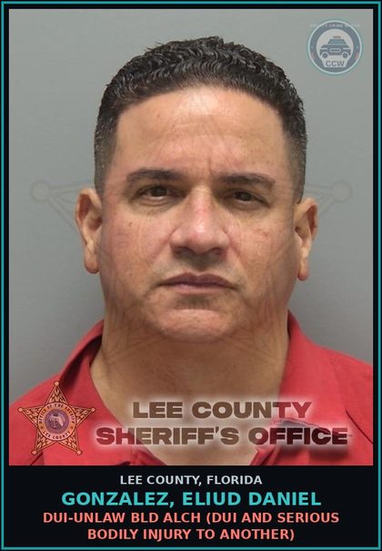 CCW arrest card for GONZALEZ, ELIUD DANIEL in Lee County: DUI-UNLAW BLD ALCH  (DUI AND SERIOUS BODILY INJURY TO ANOTHER)