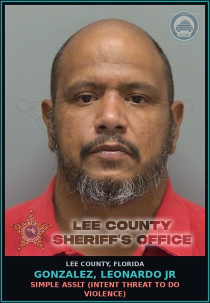 CCW arrest card for GONZALEZ, LEONARDO JR in Lee County: SIMPLE ASSLT  (INTENT THREAT TO DO VIOLENCE)