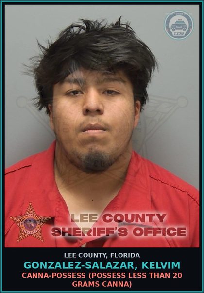 CCW arrest card for GONZALEZ-SALAZAR, KELVIM in Lee County: Canna-POSSESS  (POSSESS LESS THAN 20 GRAMS Canna)