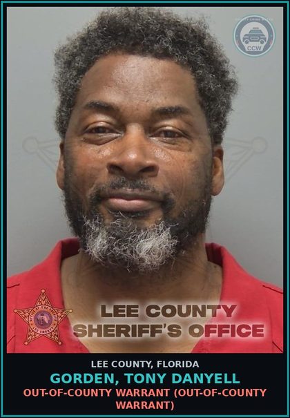 CCW arrest card for GORDEN, TONY DANYELL in Lee County: OUT-OF-COUNTY WARRANT  (OUT-OF-COUNTY WARRANT)
