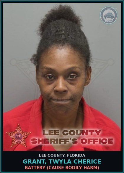 CCW arrest card for GRANT, TWYLA CHERICE in Lee County: BATTERY  (CAUSE BODILY HARM)
