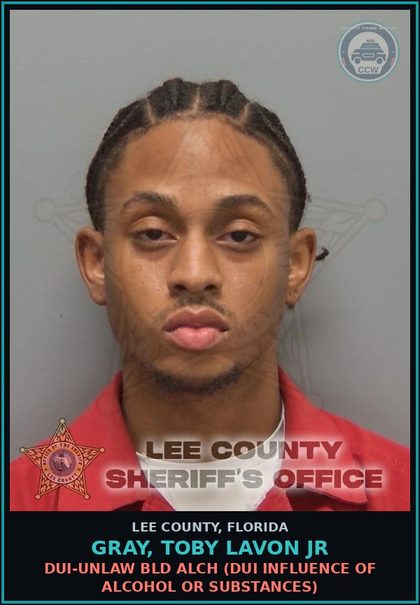 CCW arrest card for GRAY, TOBY LAVON JR in Lee County: DUI-UNLAW BLD ALCH  (DUI INFLUENCE OF ALCOHOL OR DRUGS)