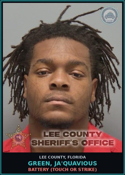 CCW arrest card for GREEN, JA'QUAVIOUS in Lee County: BATTERY  (TOUCH OR STRIKE)
