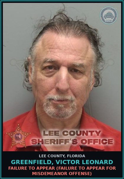 CCW arrest card for GREENFIELD, VICTOR LEONARD in Lee County: FAILURE TO APPEAR  (FAILURE TO APPEAR FOR MISDEMEANOR OFFENSE)