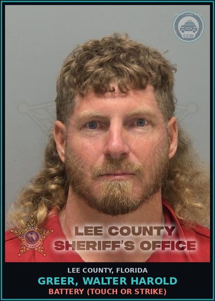 CCW arrest card for GREER, WALTER HAROLD in Lee County: BATTERY  (TOUCH OR STRIKE)