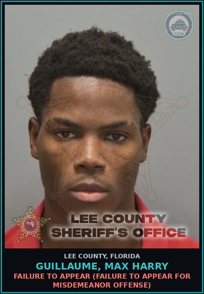 CCW arrest card for GUILLAUME, MAX HARRY in Lee County: FAILURE TO APPEAR  (FAILURE TO APPEAR FOR MISDEMEANOR OFFENSE)