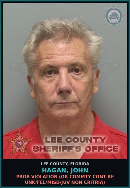 CCW arrest card for HAGAN, JOHN in Lee County: PROB VIOLATION  (OR COMMTY CONT RE UNK/FEL/MISD/JUV NON CRITRIA)