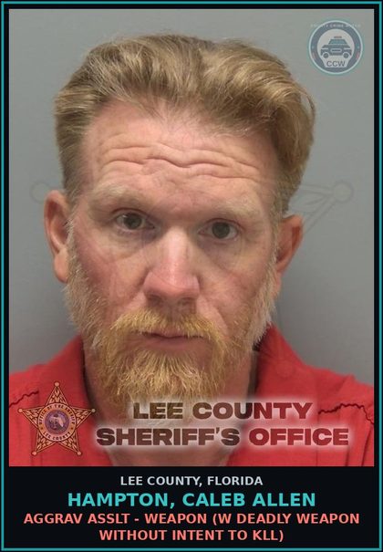 CCW arrest card for HAMPTON, CALEB ALLEN in Lee County: AGGRAV ASSLT - WEAPON  (W DEADLY WEAPON WITHOUT INTENT TO KILL)