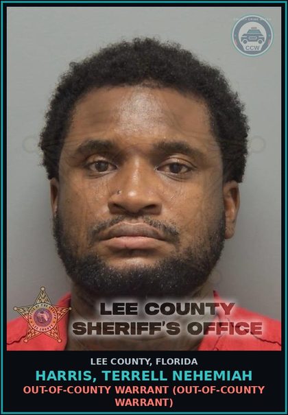 CCW arrest card for HARRIS, TERRELL NEHEMIAH in Lee County: OUT-OF-COUNTY WARRANT  (OUT-OF-COUNTY WARRANT)
