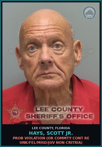 CCW arrest card for HAYS, SCOTT JR. in Lee County: PROB VIOLATION  (OR COMMTY CONT RE UNK/FEL/MISD/JUV NON CRITRIA)