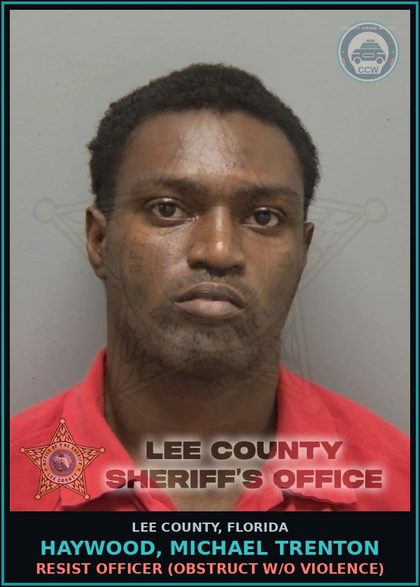 CCW arrest card for HAYWOOD, MICHAEL TRENTON in Lee County: RESIST OFFICER  (OBSTRUCT W/O VIOLENCE)
