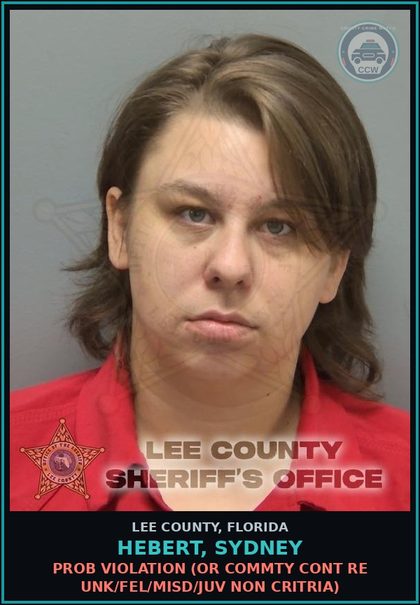 CCW arrest card for HEBERT, SYDNEY in Lee County: PROB VIOLATION  (OR COMMTY CONT RE UNK/FEL/MISD/JUV NON CRITRIA)