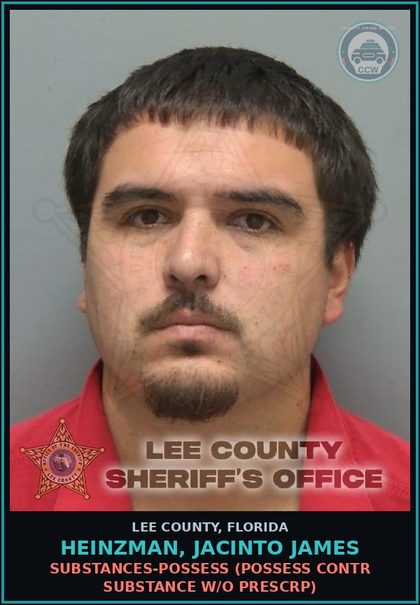 CCW arrest card for HEINZMAN, JACINTO JAMES in Lee County: DRUGS-POSSESS  (POSSESS contr substance W/O PRESCRIPTION)