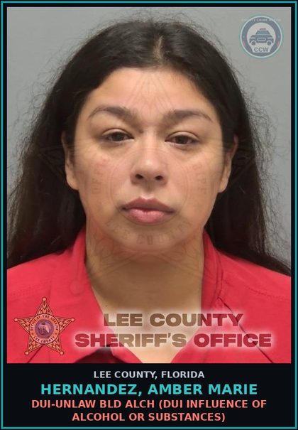 CCW arrest card for HERNANDEZ, AMBER MARIE in Lee County: DUI-UNLAW BLD ALCH  (DUI INFLUENCE OF ALCOHOL OR DRUGS)