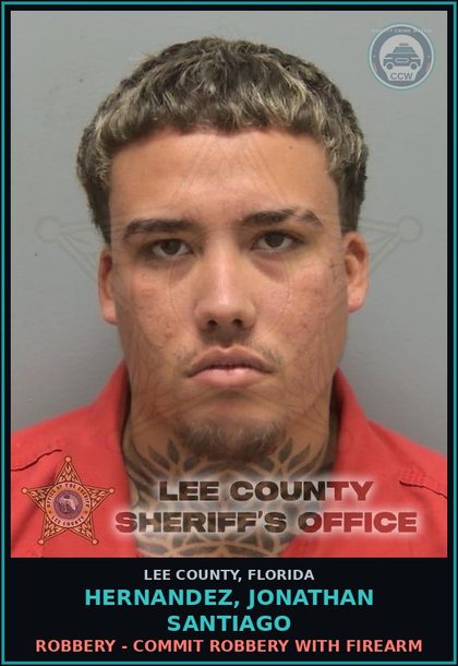 CCW arrest card for HERNANDEZ, JONATHAN SANTIAGO in Lee County: AGGRAV ASSLT - WEAPON - W DEADLY WEAPON WITHOUT INTENT TO KILL