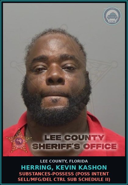 CCW arrest card for HERRING, KEVIN KASHON in Lee County: DRUGS-POSSESS  (POSS INTENT SELL/MFG/DEL CTRL SUB SCHEDULE II)