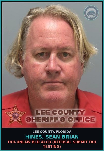 CCW arrest card for HINES, SEAN BRIAN in Lee County: DUI-UNLAW BLD ALCH  (REFUSAL SUBMIT DUI TESTING)