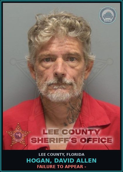 CCW arrest card for HOGAN, DAVID ALLEN in Lee County: FAILURE TO APPEAR -
