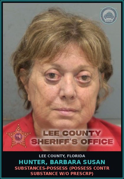 CCW arrest card for HUNTER, BARBARA SUSAN in Lee County: DRUGS-POSSESS  (POSSESS contr substance W/O PRESCRIPTION)