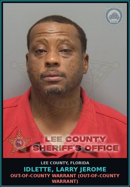 CCW arrest card for IDLETTE, LARRY JEROME in Lee County: OUT-OF-COUNTY WARRANT  (OUT-OF-COUNTY WARRANT)