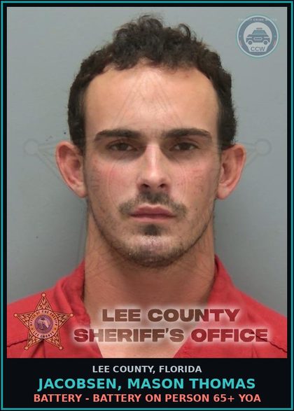 CCW arrest card for JACOBSEN, MASON THOMAS in Lee County: BATTERY - BATTERY ON PERSON 65+ YOA