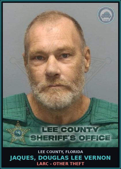 CCW arrest card for JAQUES, DOUGLAS LEE VERNON in Lee County: LARC - OTHER THEFT
