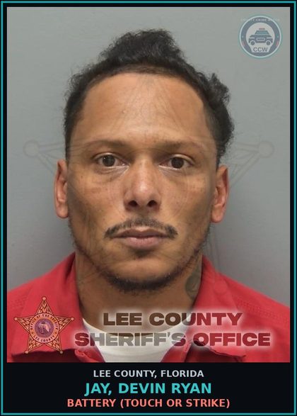 CCW arrest card for JAY, DEVIN RYAN in Lee County: BATTERY  (TOUCH OR STRIKE)