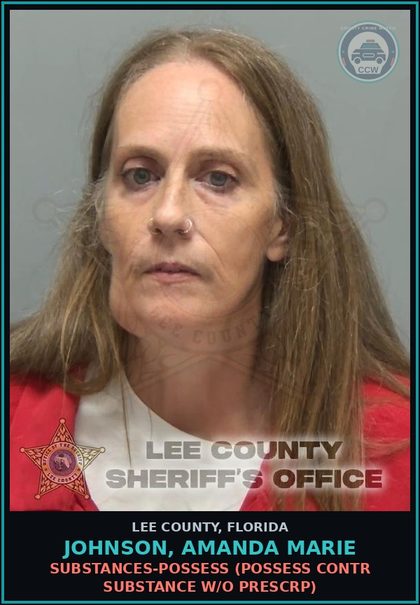 CCW arrest card for JOHNSON, AMANDA MARIE in Lee County: DRUGS-POSSESS  (POSSESS contr substance W/O PRESCRIPTION)