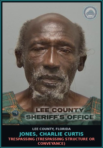 CCW arrest card for JONES, CHARLIE CURTIS in Lee County: TRESPASSING  (TRESPASSING STRUCTURE OR CONVEYANCE)