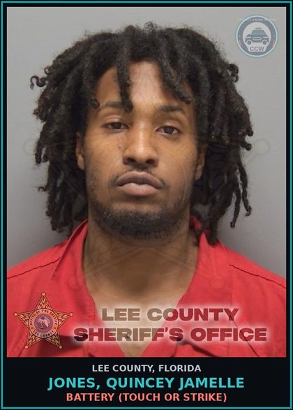 CCW arrest card for JONES, QUINCEY JAMELLE in Lee County: BATTERY  (TOUCH OR STRIKE)