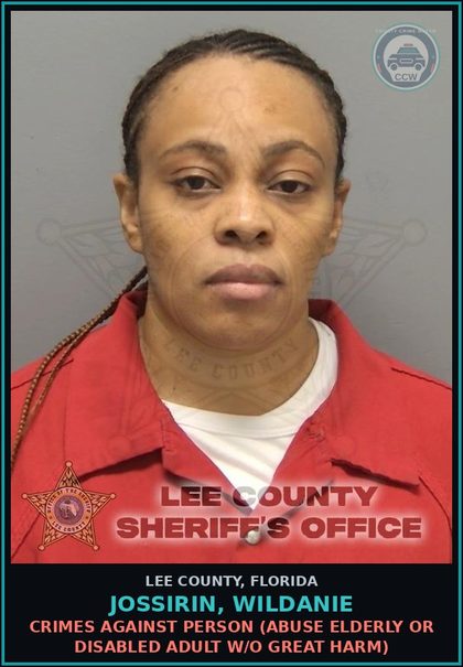 CCW arrest card for JOSSIRIN, WILDANIE in Lee County: CRIMES AGAINST PERSON  (ABUSE ELDERLY OR DISABLED ADULT W/O GREAT HARM)