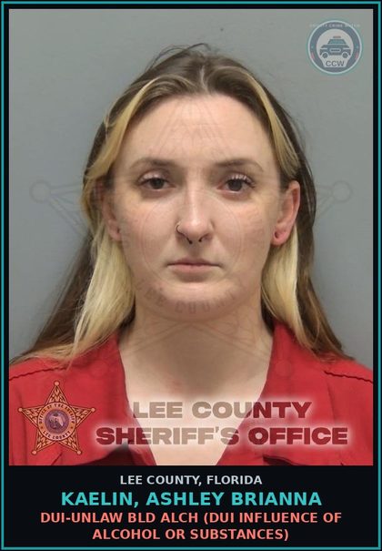 CCW arrest card for KAELIN, ASHLEY BRIANNA in Lee County: DUI-UNLAW BLD ALCH  (DUI INFLUENCE OF ALCOHOL OR DRUGS)