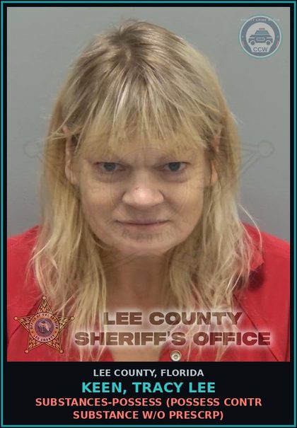 CCW arrest card for KEEN, TRACY LEE in Lee County: DRUGS-POSSESS  (POSSESS contr substance W/O PRESCRIPTION)