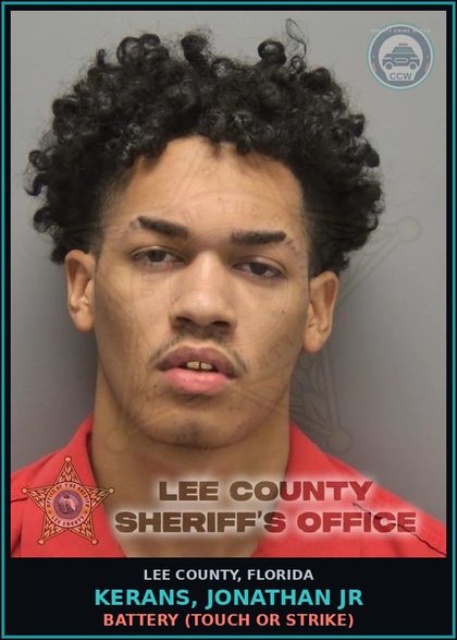 CCW arrest card for KERANS, JONATHAN JR in Lee County: BATTERY  (TOUCH OR STRIKE)