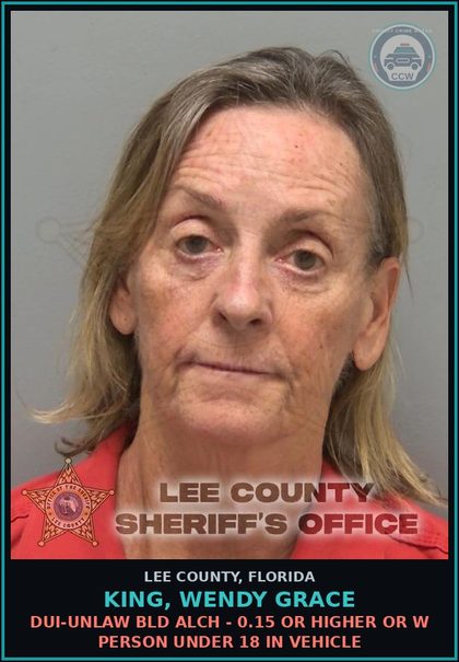 CCW arrest card for KING, WENDY GRACE in Lee County: DUI-UNLAW BLD ALCH - 0.15 OR HIGHER OR W PERSON UNDER 18 IN VEHICLE