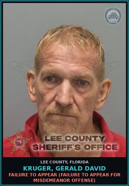 CCW arrest card for KRUGER, GERALD DAVID in Lee County: FAILURE TO APPEAR  (FAILURE TO APPEAR FOR MISDEMEANOR OFFENSE)