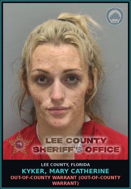 CCW arrest card for KYKER, MARY CATHERINE in Lee County: OUT-OF-COUNTY WARRANT  (OUT-OF-COUNTY WARRANT)