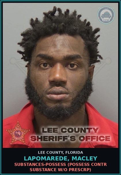 CCW arrest card for LAPOMAREDE, MACLEY in Lee County: DRUGS-POSSESS  (POSSESS contr substance W/O PRESCRIPTION)