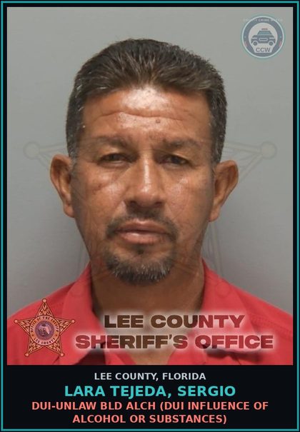 CCW arrest card for LARA TEJEDA, SERGIO in Lee County: DUI-UNLAW BLD ALCH  (DUI INFLUENCE OF ALCOHOL OR DRUGS)