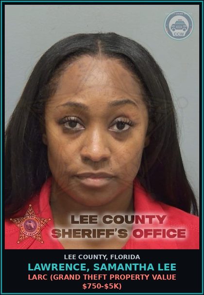 CCW arrest card for LAWRENCE, SAMANTHA LEE in Lee County: LARC  (GRAND THEFT PROPERTY VALUE $750-$5K)