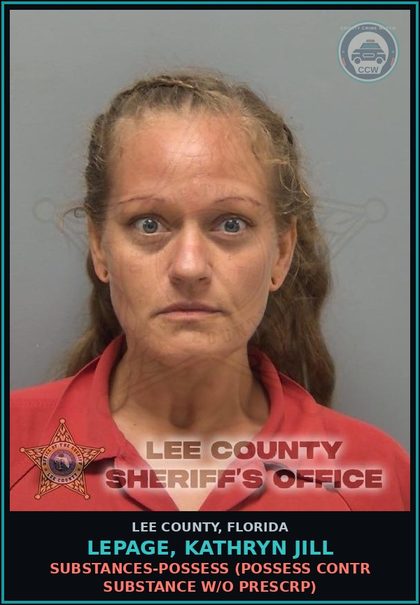 CCW arrest card for LEPAGE, KATHRYN JILL in Lee County: DRUGS-POSSESS  (POSSESS contr substance W/O PRESCRIPTION)