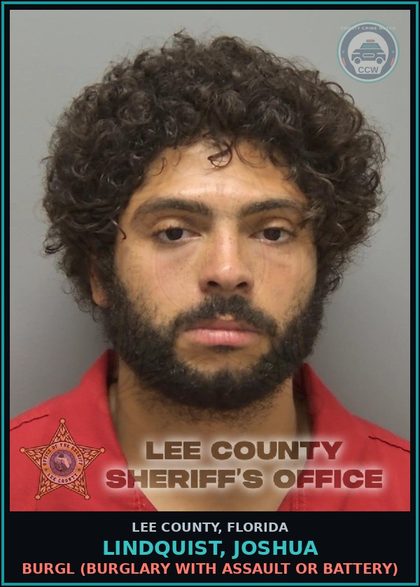 CCW arrest card for LINDQUIST, JOSHUA in Lee County: BURGL  (BURGLARY WITH ASSAULT OR BATTERY)
