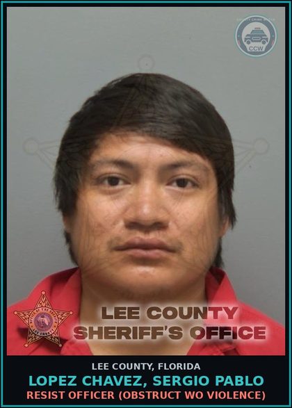 CCW arrest card for LOPEZ CHAVEZ, SERGIO PABLO in Lee County: RESIST OFFICER  (OBSTRUCT WO VIOLENCE)