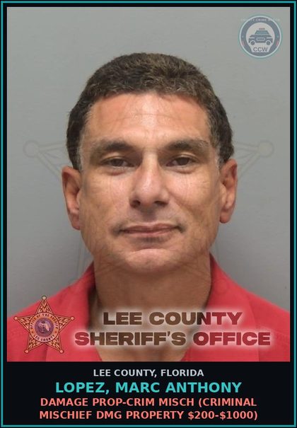 CCW arrest card for LOPEZ, MARC ANTHONY in Lee County: DAMAGE PROP-CRIM MISCH  (CRIMINAL MISCHIEF DMG PROPERTY $200-$1000)