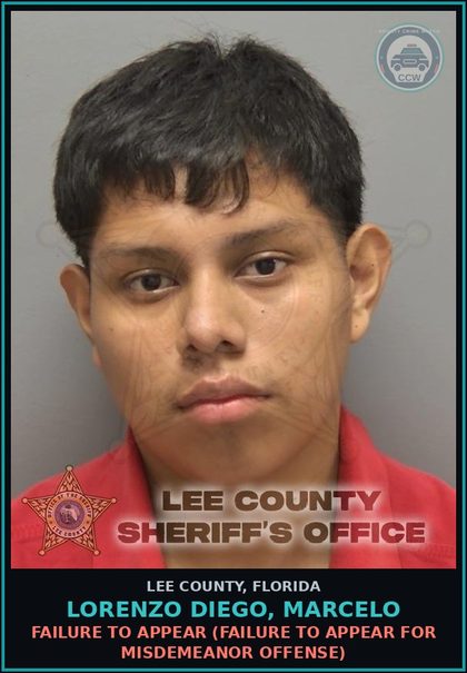 CCW arrest card for LORENZO DIEGO, MARCELO in Lee County: FAILURE TO APPEAR  (FAILURE TO APPEAR FOR MISDEMEANOR OFFENSE)