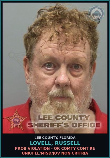 CCW arrest card for LOVELL, RUSSELL in Lee County: PROB VIOLATION - OR COMTY CONT RE UNK/FEL/MISD/JUV NON CRITRIA