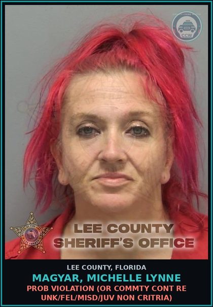 CCW arrest card for MAGYAR, MICHELLE LYNNE in Lee County: PROB VIOLATION  (OR COMMTY CONT RE UNK/FEL/MISD/JUV NON CRITRIA)