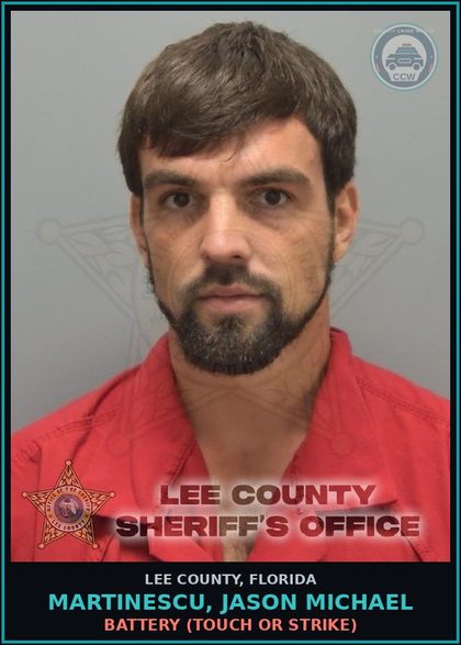 CCW arrest card for MARTINESCU, JASON MICHAEL in Lee County: BATTERY  (TOUCH OR STRIKE)